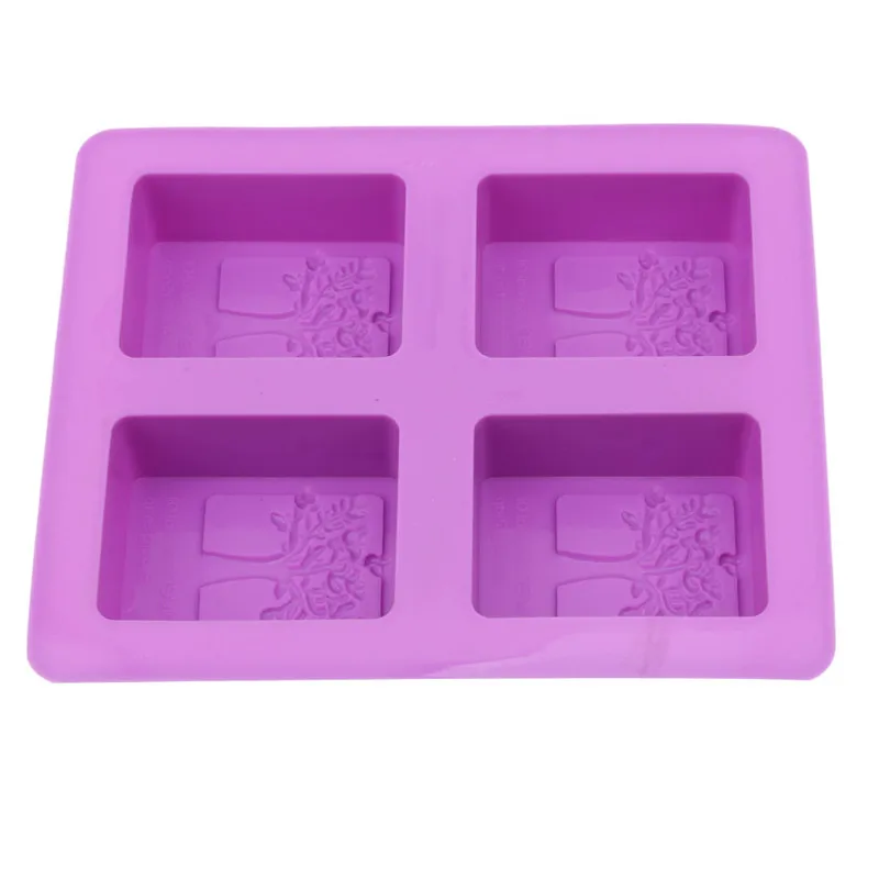 Фиолетовая прямоугольная силиконовая форма в форме дерева, 4 отверстия, форма для мыла, искусство и ремесла, форма для шоколадного торта, инструменты для ручного изготовления