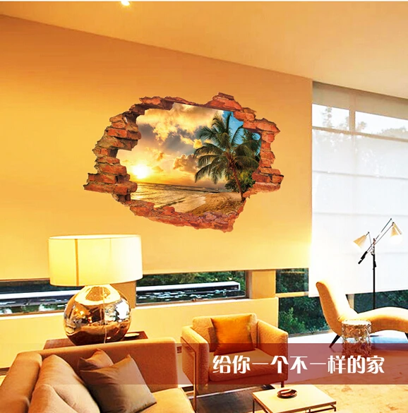 Palm beach scenery 3D fake window wall decor home ... Palm beach scenery 3D fake window wall decor home