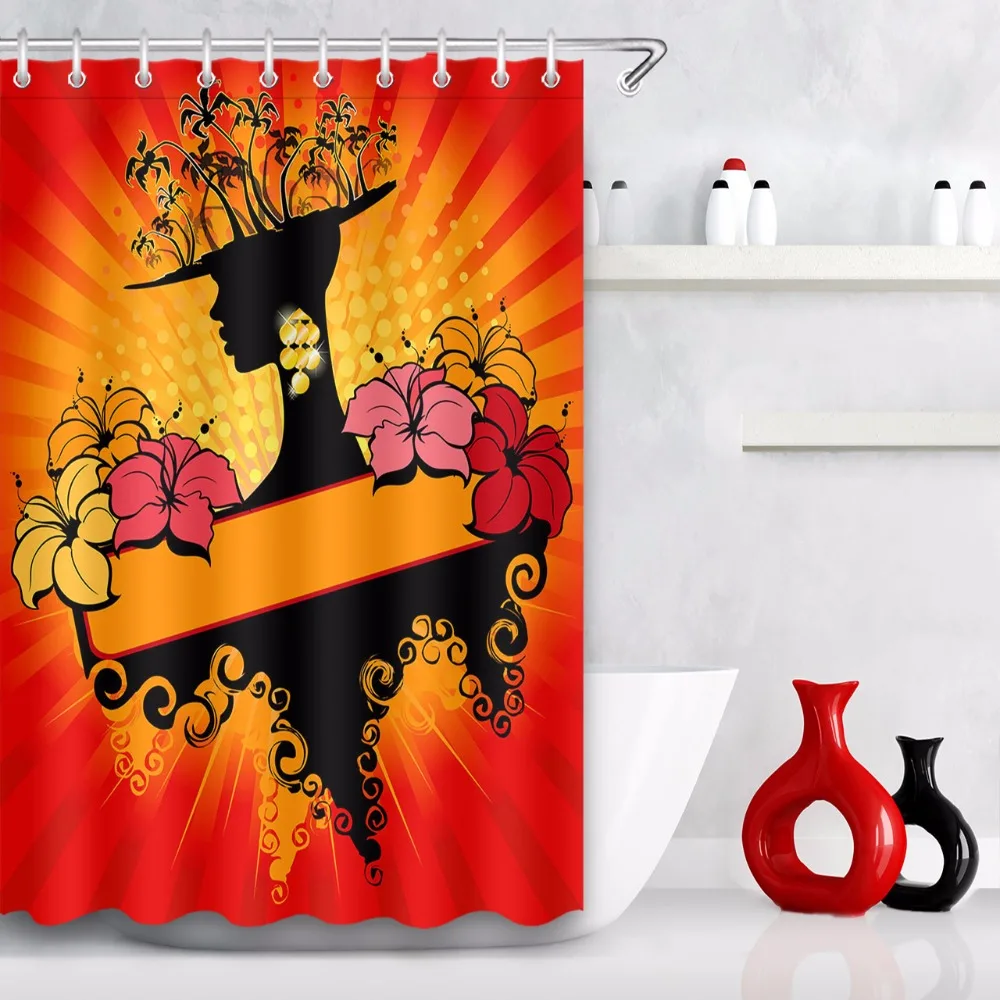 Cartoon Mermaid Red Long Hair Ocean Animal Waterproof Bathroom Bath Curtain Rugs