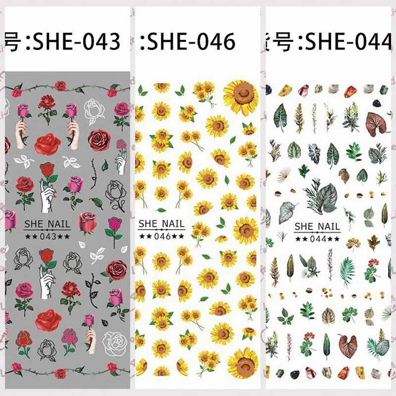 

1 Sheet Beautiful Rose Daisy Floret Flowers Leaves Design Adhesive Nail Art Stickers Decorations DIY Tips SHE37-52#