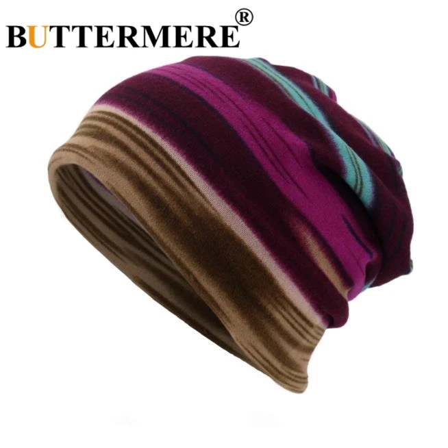 BUTTERMERE, осенне-зимние головные уборы для мужчин и женщин, шапка-тюрбан, Женская полосатая вязаная кепка, зимняя шапка, шарф, маска, ворс, шапка