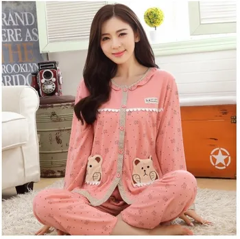 

plus size M-XXXL New 2018 Autumn Winter 100% Cotton casual pajamas for women, homewear, Sleepwear, Pajama Sets AA0015