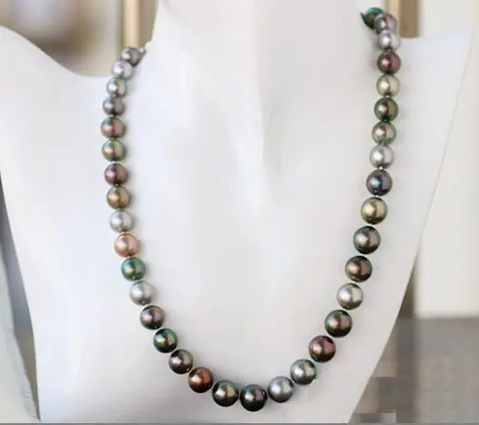 

HUGE 18" 9-10MM NATURAL MULTICOLOR TAHITIAN BLACK PEARL NECKLACE AAA