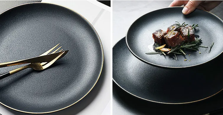 Черный креативный Пномпень керамическая матовая тарелка, набор посуды, столовый сервиз, набор посуды, столовый набор, тарелка, поднос