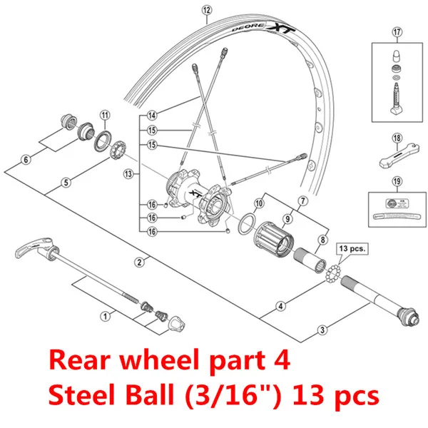 Shimano, горный велосипед XT M775 M785 M8000, переднее колесо, заднее колесо, WH-M785, запчасти, стальной шар, колесо свободного хода, конус - Цвет: Rear part 4