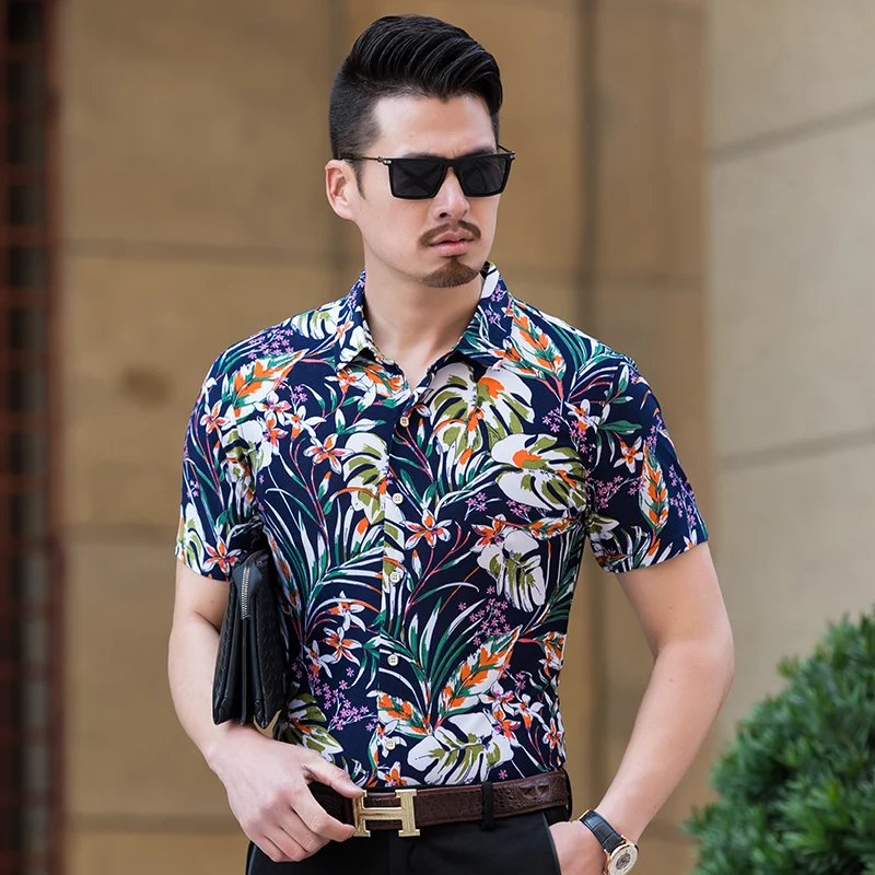 Summer 2018 Mens Latest Style Floral Printed Dress Shirt Male Casual ...