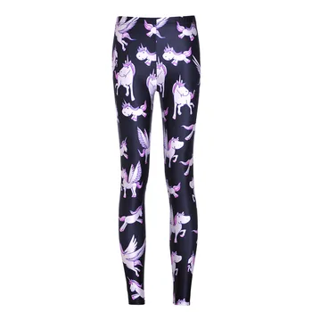 

Plus Size Polyester Summer Style Women Casual Leggings Pink Unicorn Printing Leggins High Elastic Fitness Legging Pant For Women