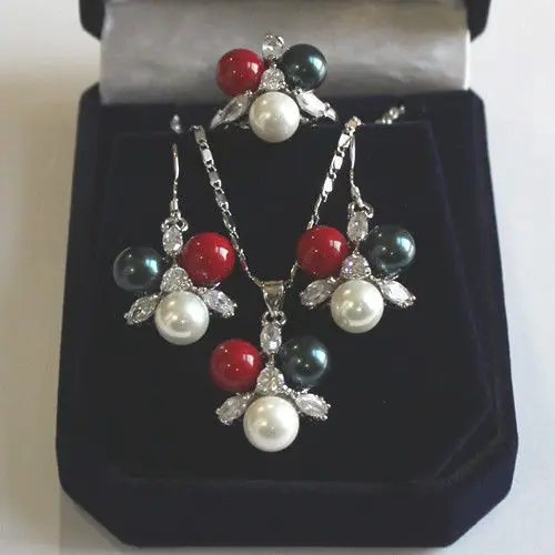 

New Design 8mm White/Pink Shell Pearl Earring Pendant Ring#7/8/9Jewelry Set 5.23 5.23