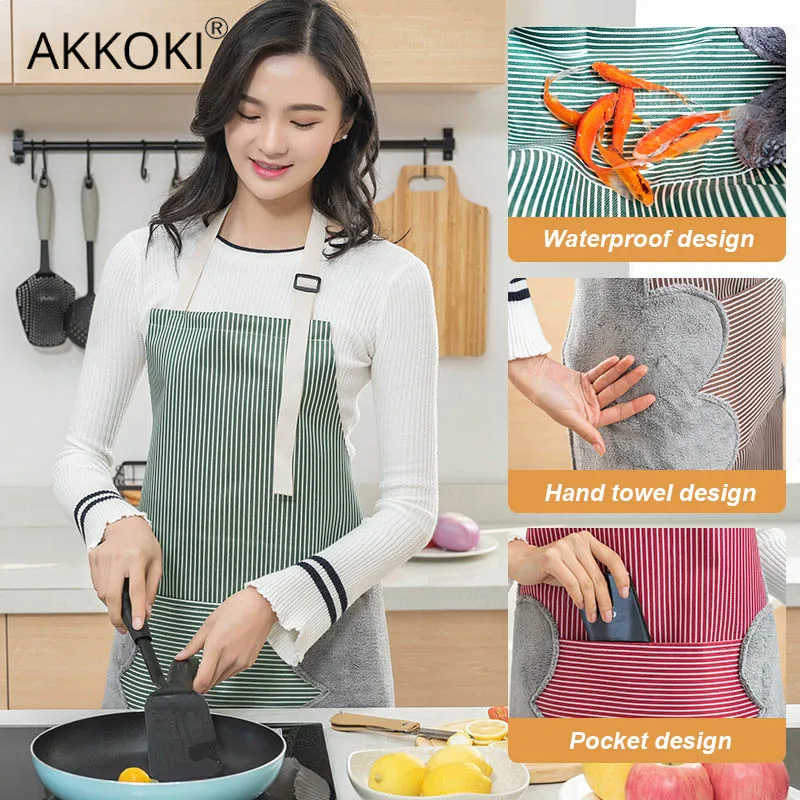 Wipe Hands Cooking Apron Double-Side Hand Wiping Oxford Cloth Oil-Proof Waterproof Apron Large Pocket Home Bib Kitchen Pinafore