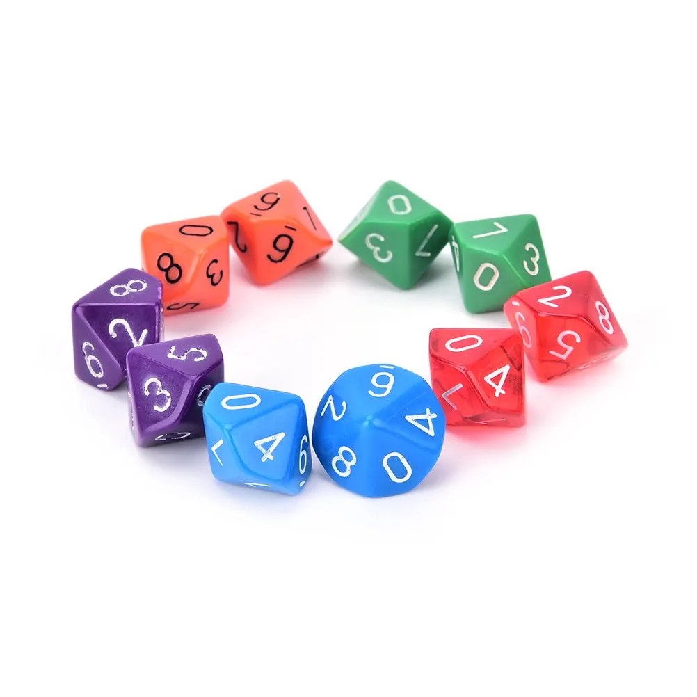 

10pcs/lot Multicolor D10 RPG Dungeons Dragons Playing Games Transparent 10 Dice Die 10 Sided Gem Dice Set