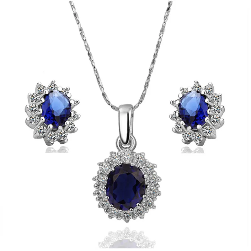 Best Gift For Mother's Day!Exclusive Elemant Royal Blue Crystal Jewelry Set With Platinum Filled Fashion Sets Female | Украшения и