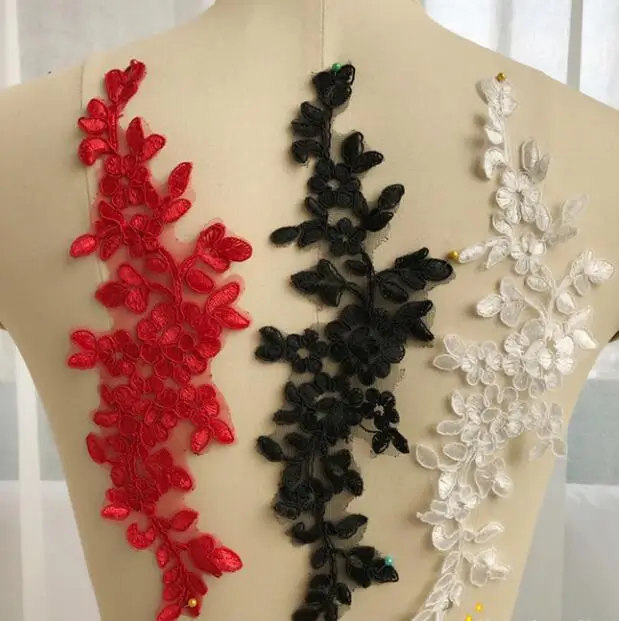 

5 Pairs/10 Pieces Red Black White Lace Appliques Wedding Lace Flowers Embroidered Dress Lace Motifs Venise Lace