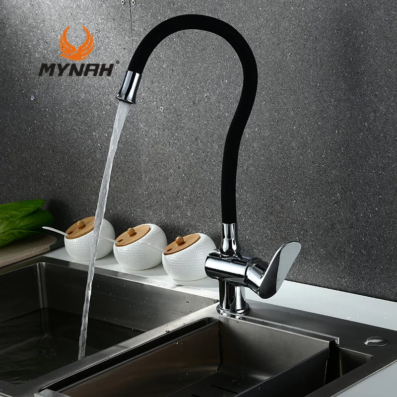 MYNAH Silica Gel Any Direction Faucet Hot And Cold Water Flexible Kitchen Tap Sink Multicolor Kitchen Faucets Black Modern M5847