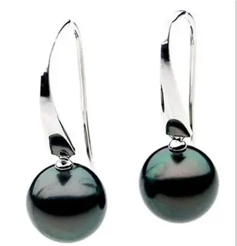 

round 10-11mm natural tahitian peacock green pearl earrings silver