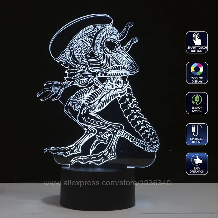 

Free Shipping  3D DECOR The heteroideus Alien shape LED Night Light lamp acrylic table lamp 3D168