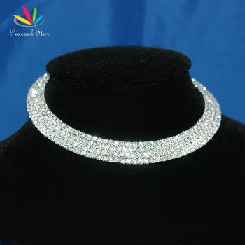 

Peacock Star Bridal Wedding Party Prom 4 Row Crystal Rhinestone Flat Stiff Choker Necklace CC042