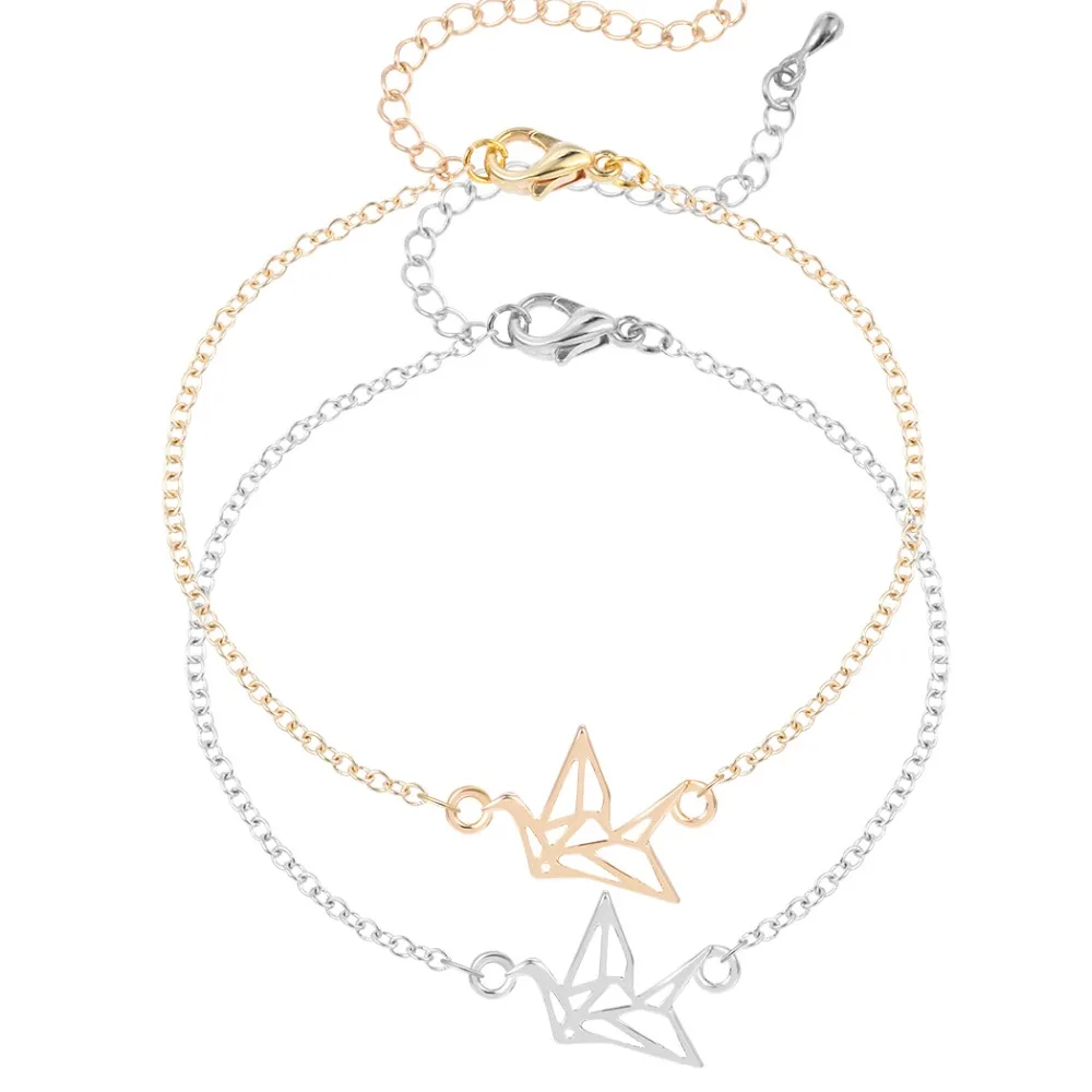 

QIAMNI Trendy Design 1PCS Origami Crane Bracelet Cuff Tiny Animal Hand Chain Alloy Jewelry for Girls and Women Best Gift