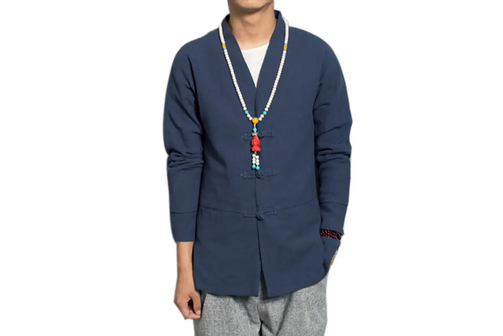 G-LIKE, китайский традиционный весенний мужской костюм в стиле Тан, куртка с длинным рукавом из хлопка и льна, одежда Han, дышащий костюм Ушу - Цвет: Navy Blue