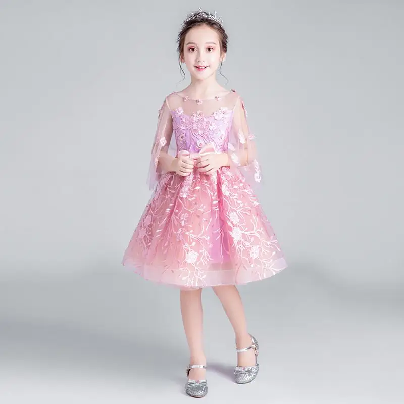 

2019 Kids Girl Pearls Bow Wedding Birthday Party Dress Children Pageant Mesh Ball Gown Teen Girl Elegant Princess Vestido Q59