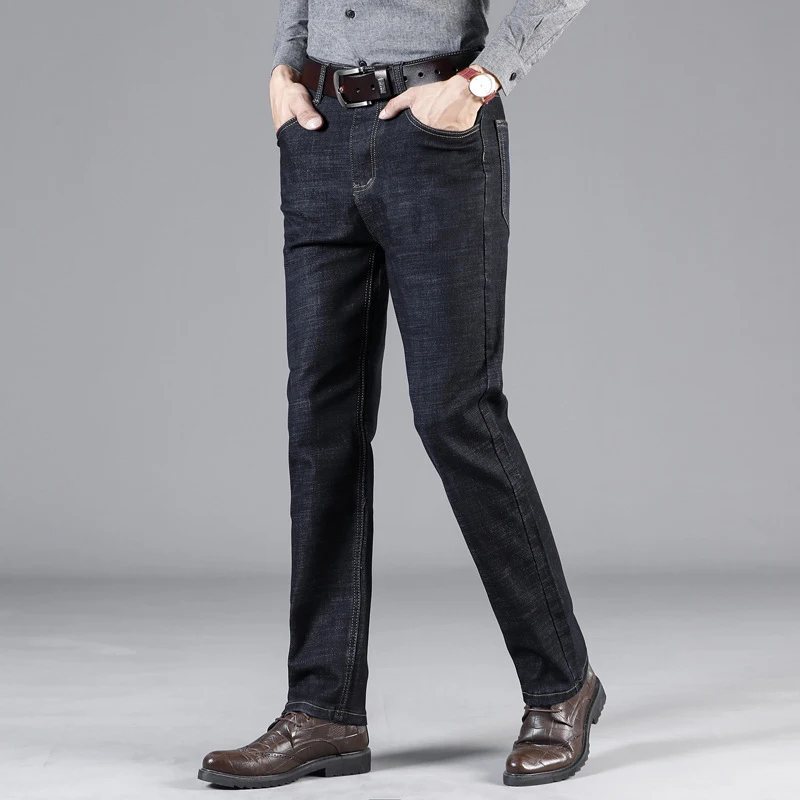 2019 New Classical Men's Business Jeans Fashion High Waist Casual Jeans Men Straight Fit Denim Trousers hombre Long Smart Pants