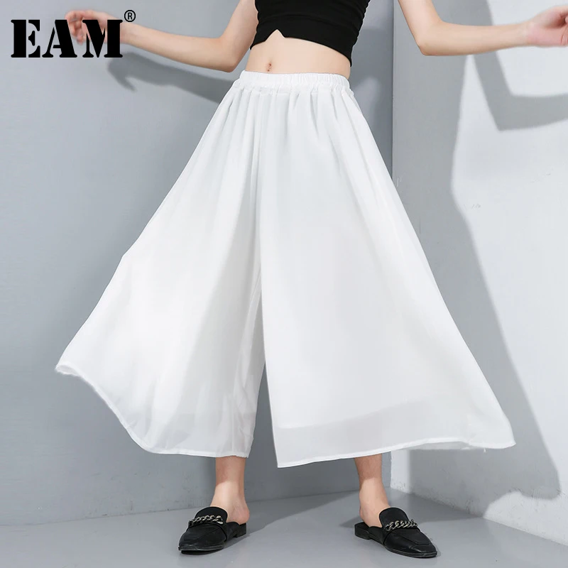 

[EAM] 2019 New Autumn Winter High Elastic Waist Brief Thin Solid Loose Chiffon Wide Leg Pants Women Trousers Fashion Tide JY349