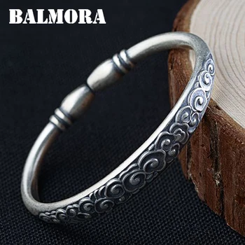 

BALMORA 990 Pure Silver Flower Cloud Bangles for Women Mother Lover Gift about 19cm Vintage Jewelry Accessories Esposas SZ0230