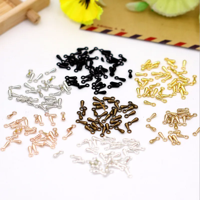 

100pcs 2x7mm Waterdrop Pendant End Beads Chain End Crimps Beads Connector Components For DIY Jewelry Making Supplie