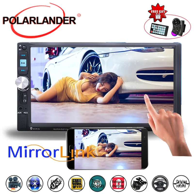 cheap 7 Inch MP5 Player Mirror Link Screen Stereo 2DIN Touch Screen Bluetooth Car Radio FM USB TF Mirror For Android Phone Rear Camera