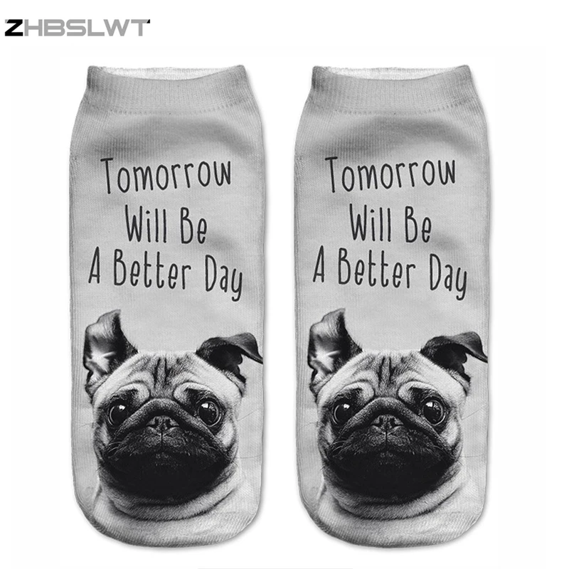 ZHBSLWT New 3D Printed Dog Tomorrow Day Women Socks Cute Low Cut Ankle Sock Multiple Colors Fashion Style -11