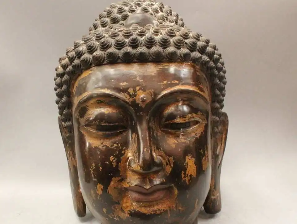 

17" Tibet Tibetan Buddhism Bronze Gild Shakyamuni Amitabha Buddha Head Statue
