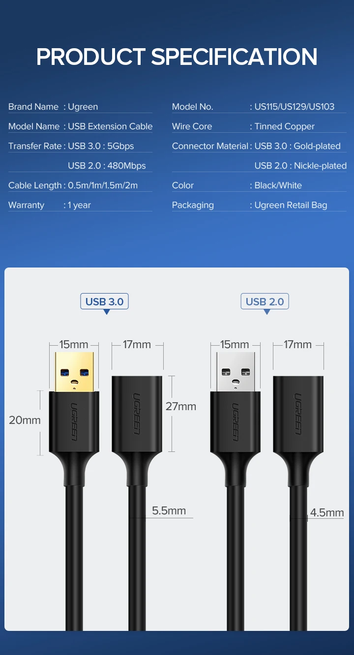 Ugreen USB кабель-удлинитель USB 3,0 кабель для Smart tv PS4 Xbox One SSD USB3.0 2,0 для удлинителя кабеля передачи данных мини USB кабель-удлинитель