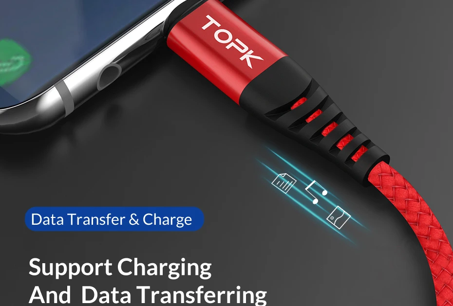 TOPK 3A Quick Charge Тип usb C кабель для Xiaom Redmi Note 7 быстрой зарядки Тип-C кабель для samsung S9 S10 плюс мобильный зарядки