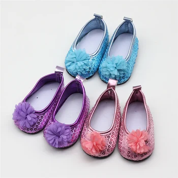 

7.5cm mini doll Flash embroidered shoes for 43 cm toy new born doll and 45cm American doll accessories baby for toy doll