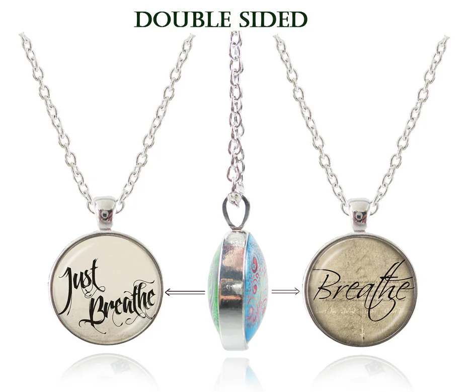 Breathe necklace letter jewelry glass cabochon pendant inspirational