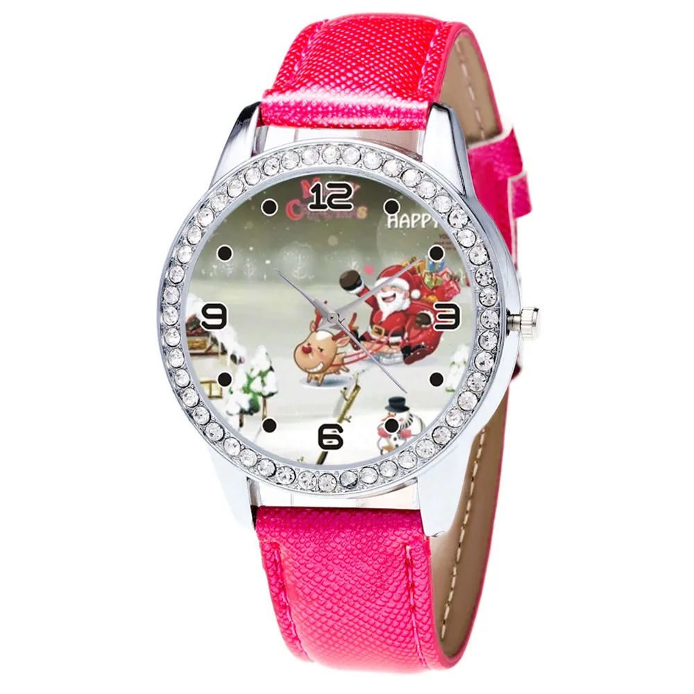 Очаровательные праздничные женские часы, женские наручные часы Рождественские алмазные кожаные часы Аналоговые кварцевые модные наручные часы подарок 40 p
