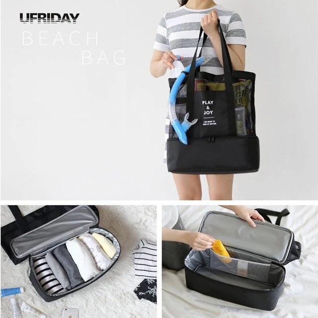 Ufriday Mesh Beach Tote Bags 2 In 1 Bottom Cooler Bag Large Travel Ufriday Mesh Beach Tote Bags 2 In 1 Bottom Cooler Bag Large Travel Picnic Food Drink