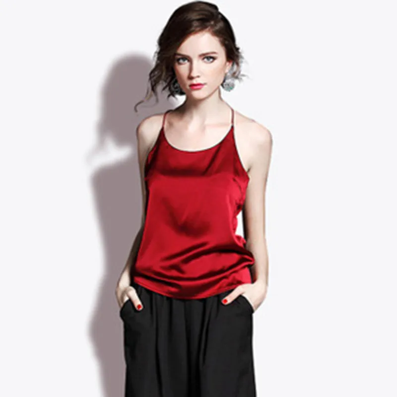 

Silk Tank Sun top women sexy bralet camis top silk camisole runway style suspenders tops with narrow straps tops 2018