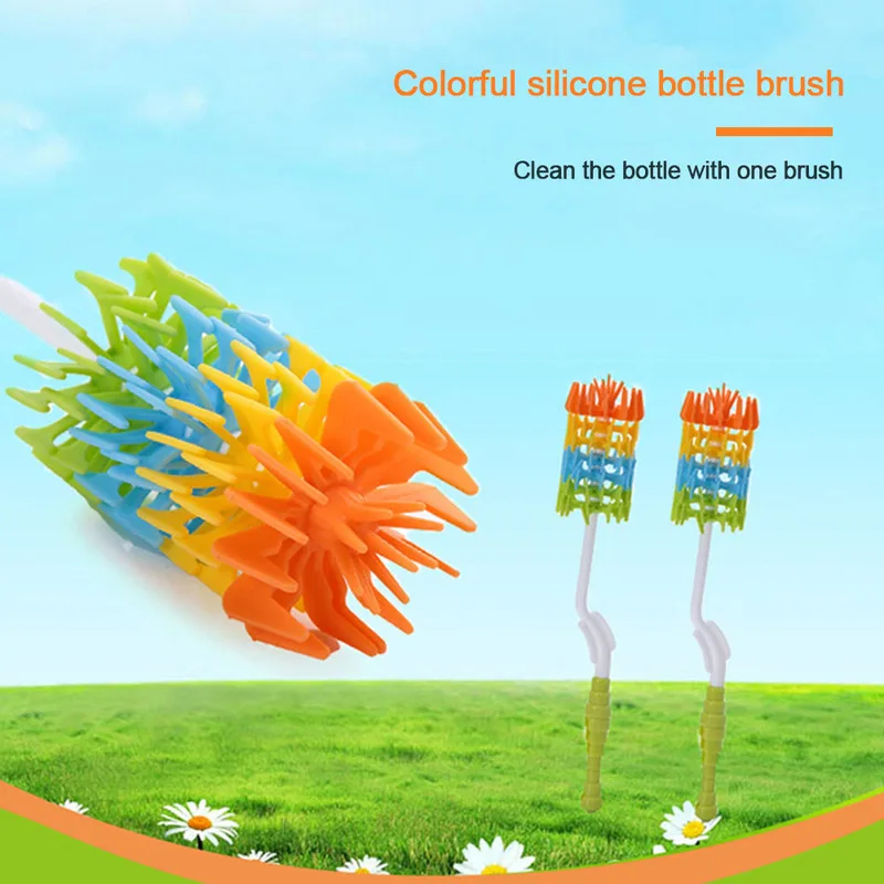 

Two-Color Silicone Head Baby Milk Bottle 360 Degree Rotating Long Handle Clean Brush Dish Brush Kichen Accessories
