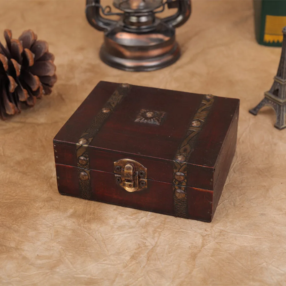 Стильный винтажный металлический замок декоративный брелок коробка для хранения ювелирных изделий классический ручной работы деревянный ящик для хранения сокровища Органайзер