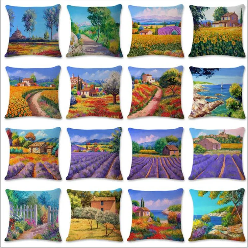

European and American oil Painting Pastoral Style Home Linen Hug Pillowcase Bed backrest original Design fabric