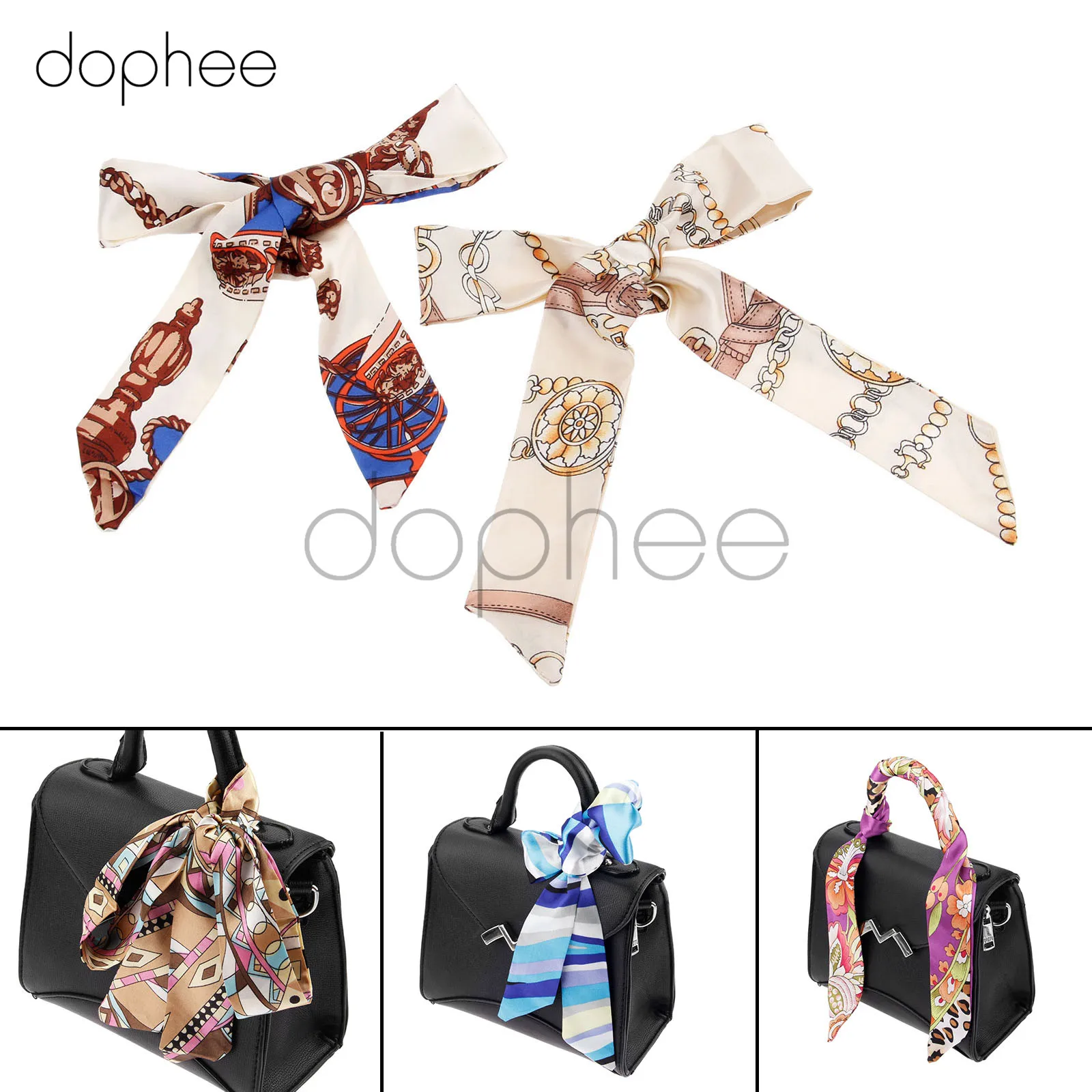 dophee 2pcs Soft Chiffon Bag Scarf Bag Hand Ribbons Tie Floral Scarf