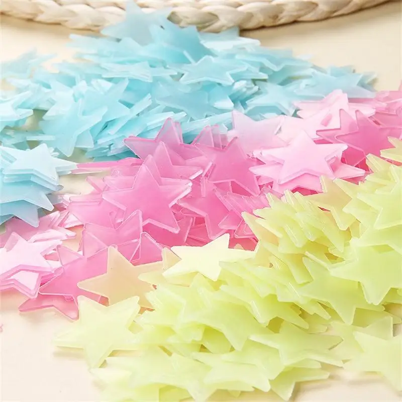 

100pcs/lot 3D Luminous Stars Wall Stickers for Kids Rooms Fluorescent Wall Decals Home Decor Glow in the Dark Star Art Mural