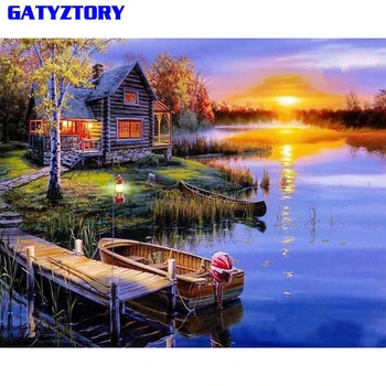 

GATYZTORY Sunset Village DIY Painting By Numbers Kit Modern Wall Art Picture Hand Painted Oil Painting For Home Decor Artworks