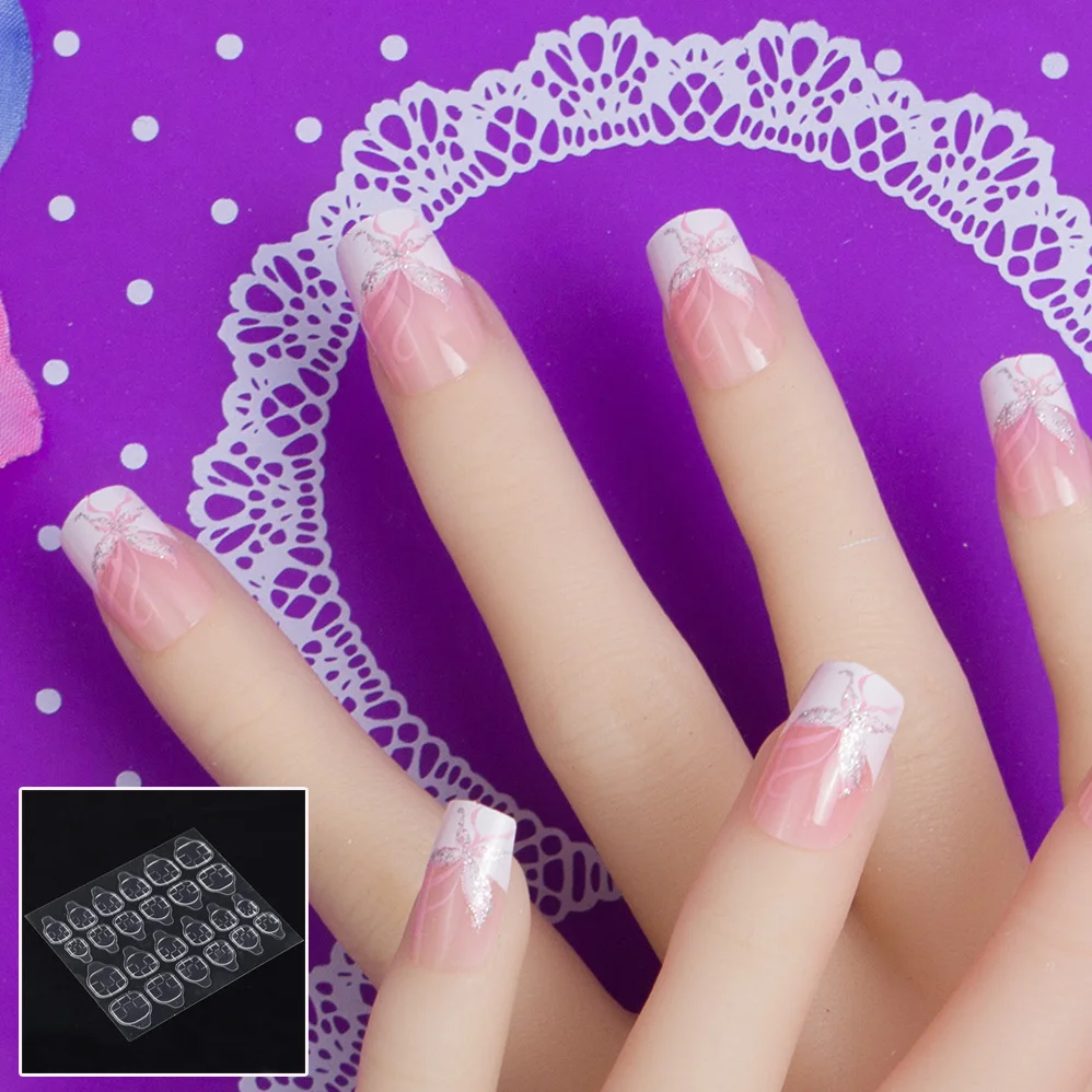 

JQ 24pcs/set Press On False Nail Art Tips With Nail Adhesive Glue Tape Full Cover 10 Sizes Fake Nail Tips Nep Nagels Faux Ongle