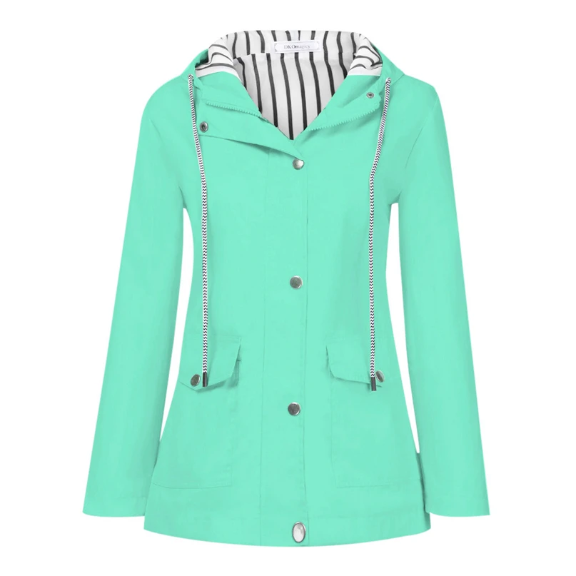Women Jacket Fashion Cloth Casual Coat Solid Rain Jacket Outdoor Plus Waterproof Hooded Raincoat Windproof Outwear #FS#4OT25 (11)