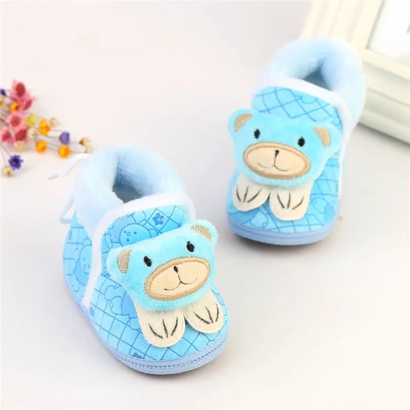 Зимние Детские Снегоступы малыша Обувь для маленьких девочек Обувь трикотажные Носки с рисунком медведя из мультика новорожденных Обувь для младенцев обувь - Цвет: Небесно-голубой