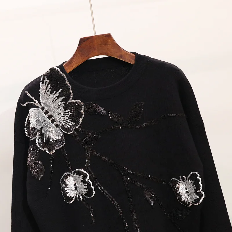 Papillon Pantalon Deux Tricoté Chandail Costumes Set Ensemble Hiver Broderie 2018 Pièces Femmes 2 PqAXn1WT