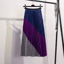 Клетчатая плиссированная юбка в стиле пэчворк, юбки в полоску, весенние женские плиссированные юбки