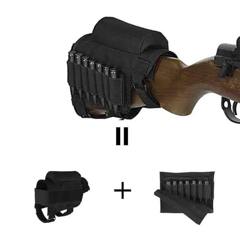Adjustable Tactical Rifle Buttstock Cheek Rest Pouch Holder with Ammo