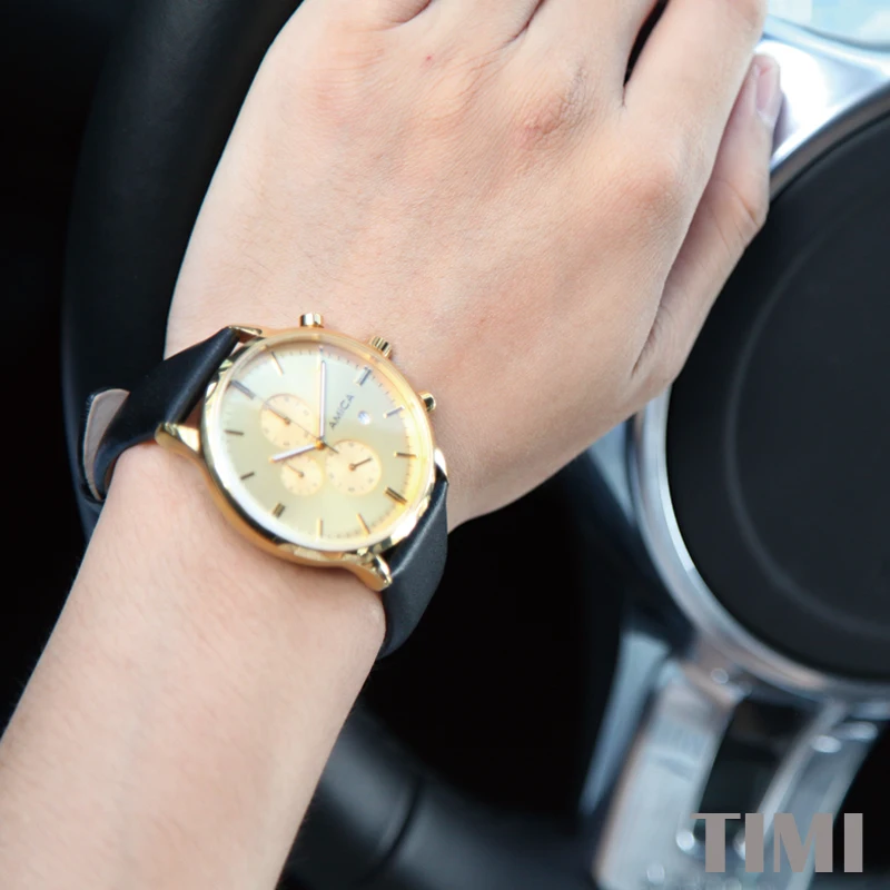 

AMICA Mens Deluxe 2019 New Fashion 3 Display Surface Leather Watch Band Quartz Wrist Watch Men Watch relogio masculino A13-1